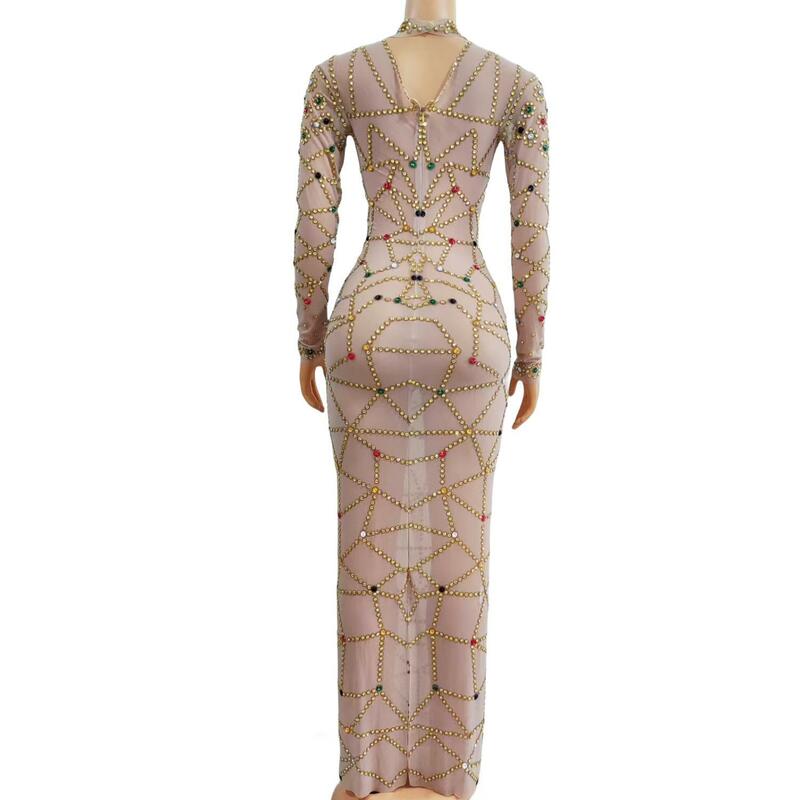 Elegant Long Prom Dresses Sexy Long Sleeve Beaded African Women Gold Crystal Cocktail Gowns for Birthday Party Dresses Jinzita
