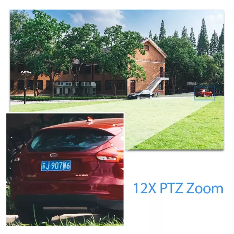 Cámara de seguridad PTZ con Zoom óptico para exteriores, videocámara de seguridad POE NVR H.265 con visión nocturna, 12X, 5MP, 8MP, 4K, 100m, P2P