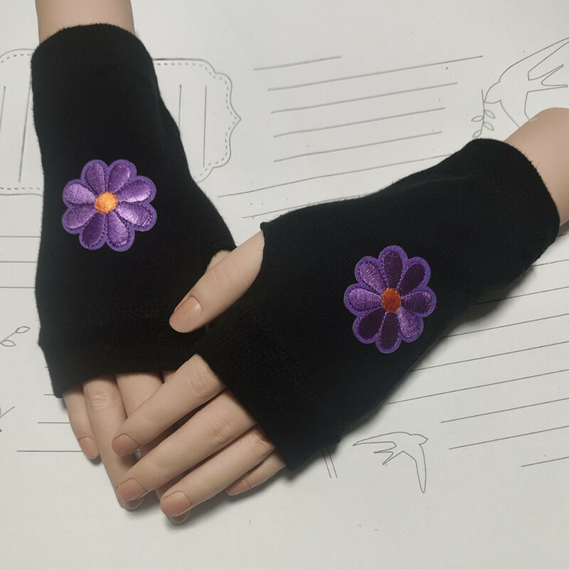 刺embroideredの花と菊のニットグローブ、指のない手袋、新しい