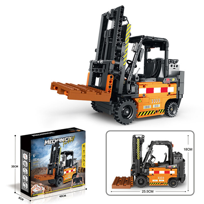 722 Pieces Engineering Forklift Building Block Technology Assembly Electronic Drawing High TechToys Kids Christmas Gifts