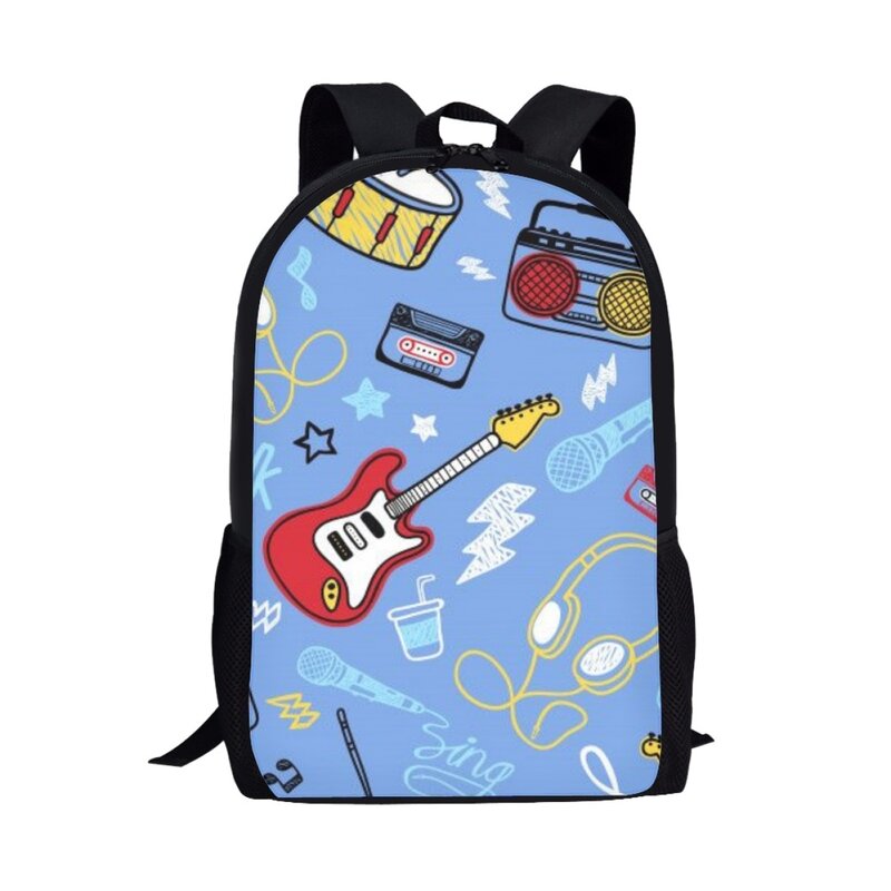 Tas punggung sekolah murid laki-laki perempuan, ransel penyimpanan buku perjalanan, tas musik kartun desain instrumen musik