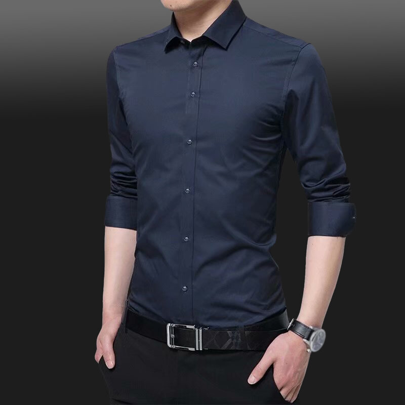 Chemise Slim Fit à manches longues pour hommes, chemises d'affaires décontractées, Y-blanc, noir, bleu clair, bleu foncé, rose, vin rouge