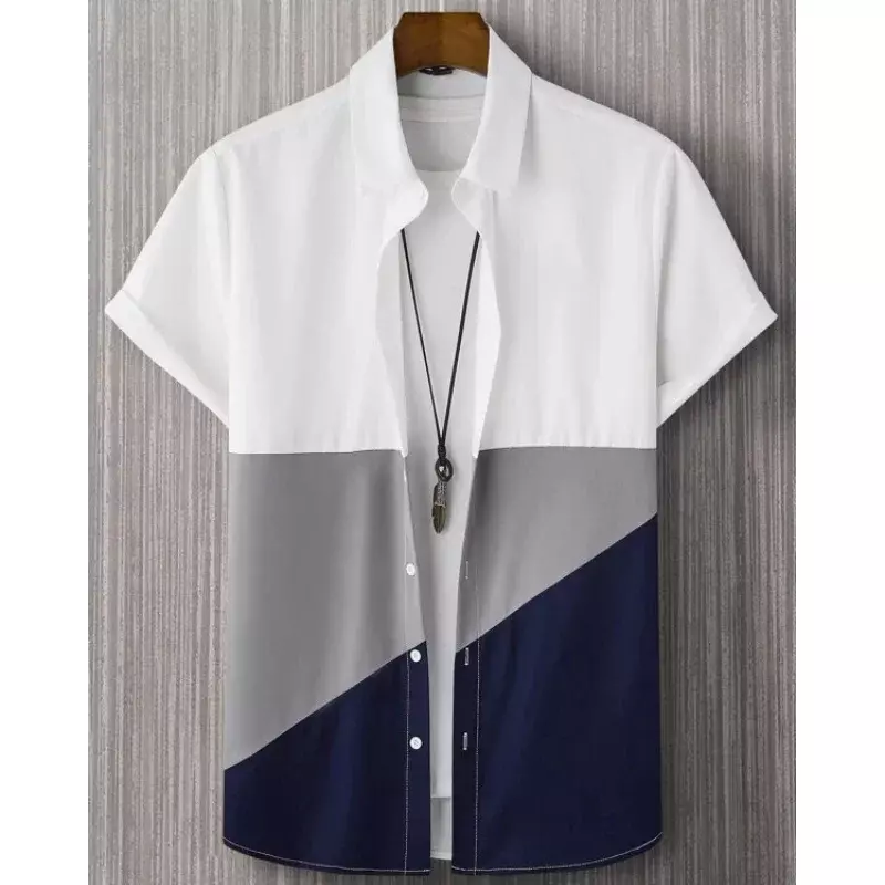 Рубашка в стиле пэчворк для мужчин и женщин, клетчатая Повседневная модная с короткими рукавами, с пуговицами и лацканами, уличная одежда оверсайз