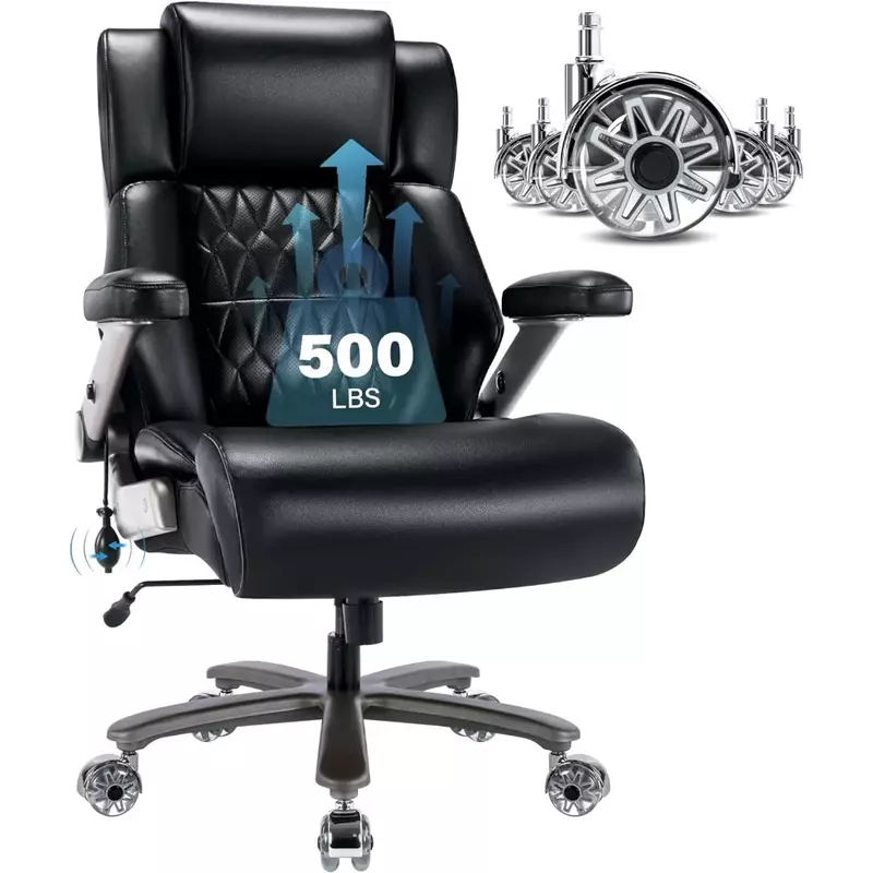 Chaise de Bureau avec Support de Taille Réglable, Bras Rabattable 3D, Base en Métal et Roues, Optique Rembourrée, Design Ergonomique