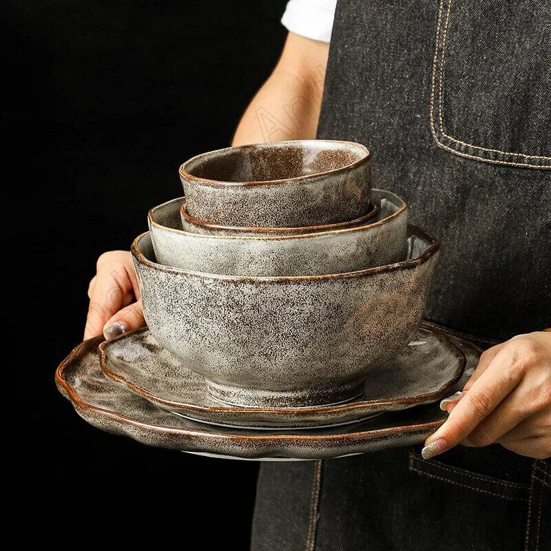 ชุดจานเซรามิกสุดสร้างสรรค์ของฝรั่งเศสชุดจานสลัดผลไม้ลายค้อนแบบทันสมัยสำหรับตกแต่งโต๊ะจานและจาน