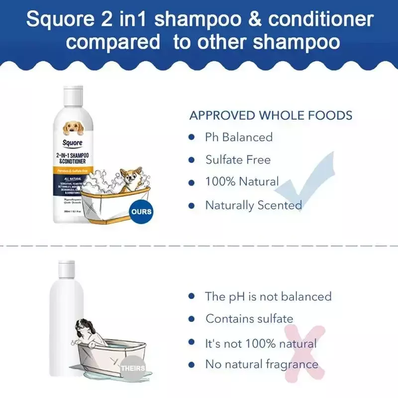 Natural Hidratante Dog Shampoo e Condicionador, Adequado para Pele Sensível, PH Equilibrado, Cachorro, 2 em 1