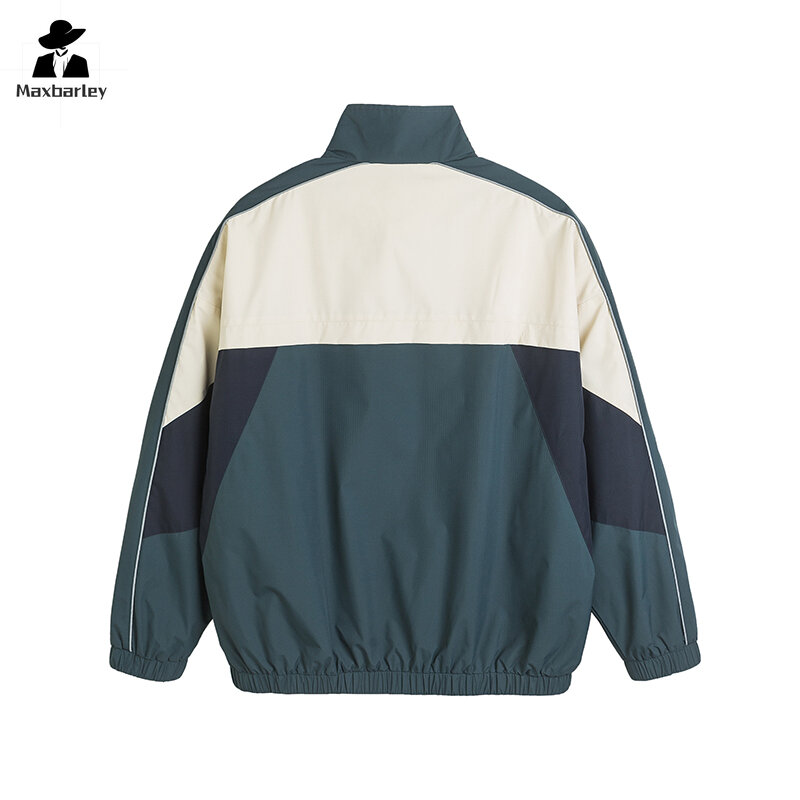 Autumn Windproof Jacket Men's Hip-hop Harajuku Three-color Patchwork Coat Street Clothing Campus Sports Casual Oversized Jacket