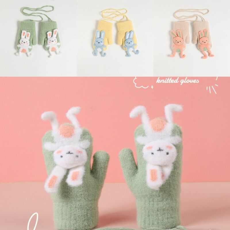 Милые вязаные детские перчатки в виде кролика, модные ветрозащитные теплые перчатки, зимние рукавицы с защитой от холода из мультфильма