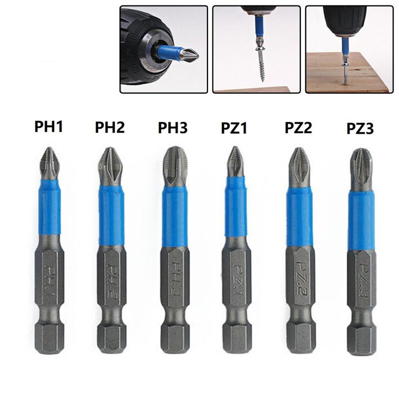 Testa di cacciavite antiscivolo singola Set di punte per cacciavite antiscivolo impatto elettrico 50mm PH1/PH2/PH3/PZ1/PZ2/PZ3 esagonale