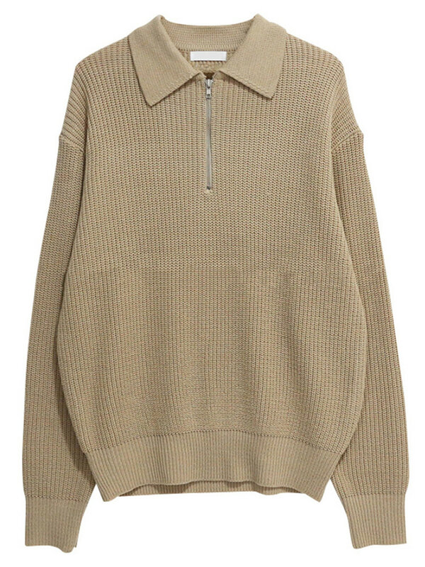 Suéter de lapela manga comprida masculino, pulôver de malha casual, suéter solto de zíper masculino, roupas quentes, outono, inverno, moda