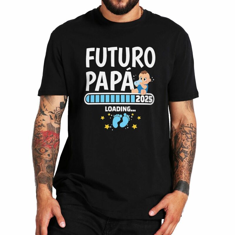 Camiseta casual com decote em O masculino com texto em francês, 100% algodão, camisetas macias, roupas masculinas, presente do dia do pai, futuro papa, tamanho UE, 2025