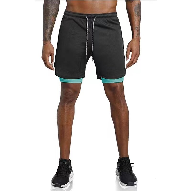 Pantalones cortos para correr para hombre, ropa deportiva de doble cubierta, 2 en 1, para entrenamiento, gimnasio, Fitness, 2023