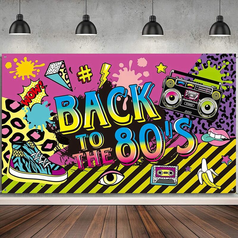 Decorazioni per feste anni '80, tessuto Extra Large Back To the 80'S Hip Hop Sign Party Banner Photo Booth sfondo sfondo