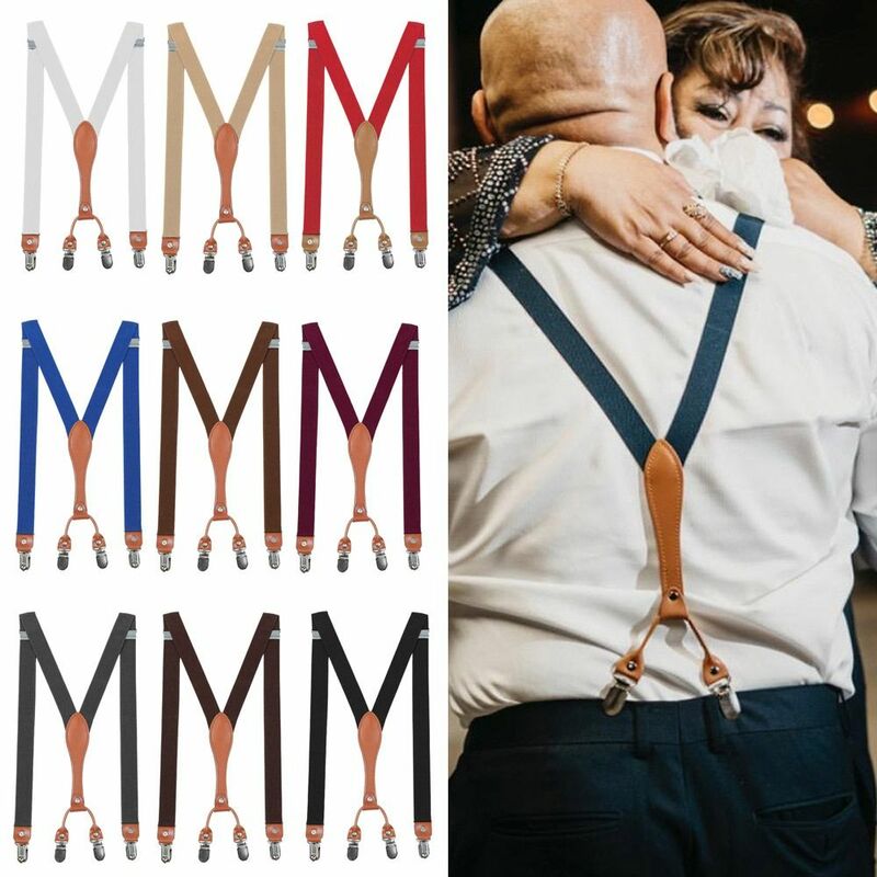 Adjustable Strap Clip Braces Suspenders 2.5cm Width 4 Clips Elastic Braces Leather Wedding Party Trouser Straps Belt Adult