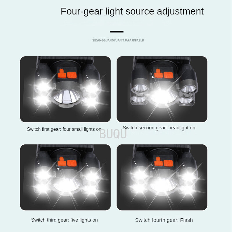 ضوء قوي LED خمسة الأساسية كشافات متعددة الوظائف مقاوم للماء ضوء قوي عن بعد USB شحن كشافات في الهواء الطلق الصيد BUQU