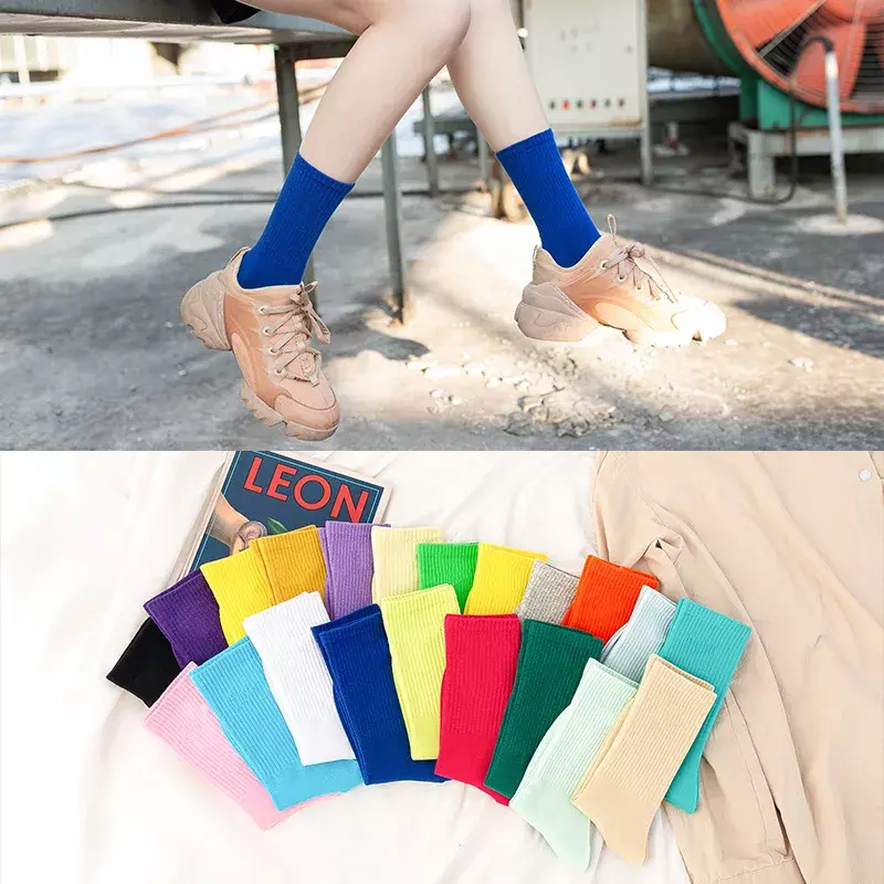 Calcetines de algodón de tubo alto para mujer, medias transpirables de dopamina, estilo universitario, color sólido, novedad