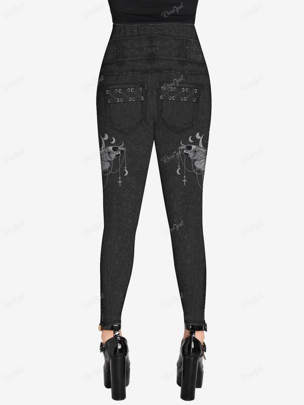 Rosegal Plus Size Gothic Leggings 3D Vlinder Jean Lace-Up Gedrukt Broek S-5XL Vrouwen Streetwear Strakke Broek Mujer