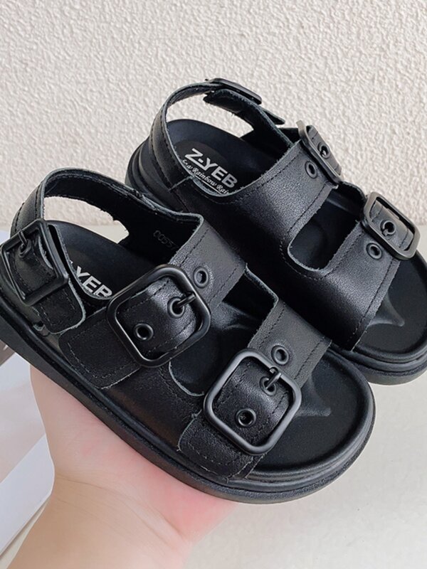 Boys' sandals, genuine leather 2024 summer new girls' beach shoes, soft soled children's casual shoes, trendy