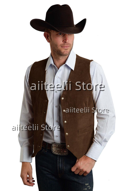 2022 Men's Vest Suede Leather  Suit Chalecos Steampunk Style Waistcoat Summer Party S-XXXL