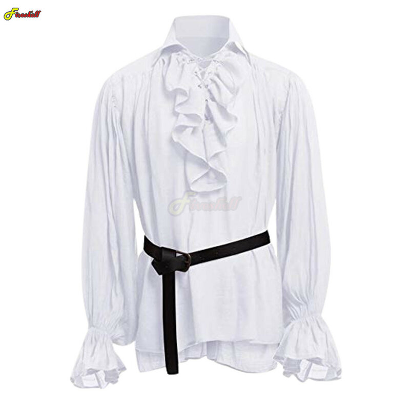 Medieval Adults Halloween Costumes Autumn Casual Shirts Steampunk Cosplay Bandage Long Sleeve Ruffled Shirt Gothic Blouse Tops
