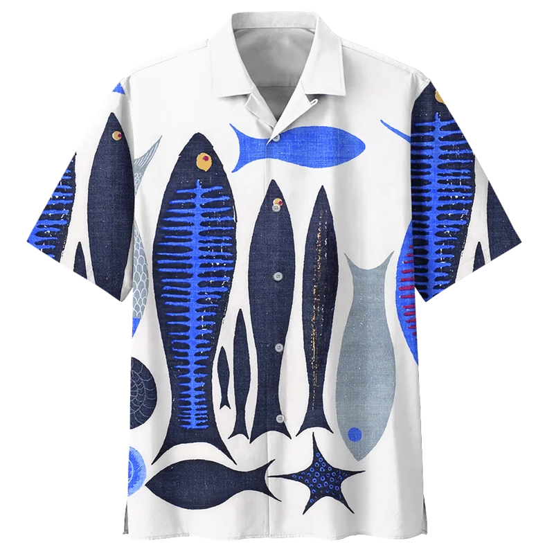 Camisa Aloha con estampado 3D de animales marinos para hombres, Blusa de manga corta con solapa de gran tamaño, patrón de medusas y peces de dibujos animados