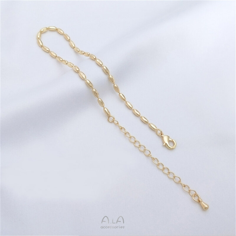 Collier de perles de riz rempli d'or 14 carats, collier de clavicule, cou, bijoux faits à la main bricolage, pendentif avec JOBracelet