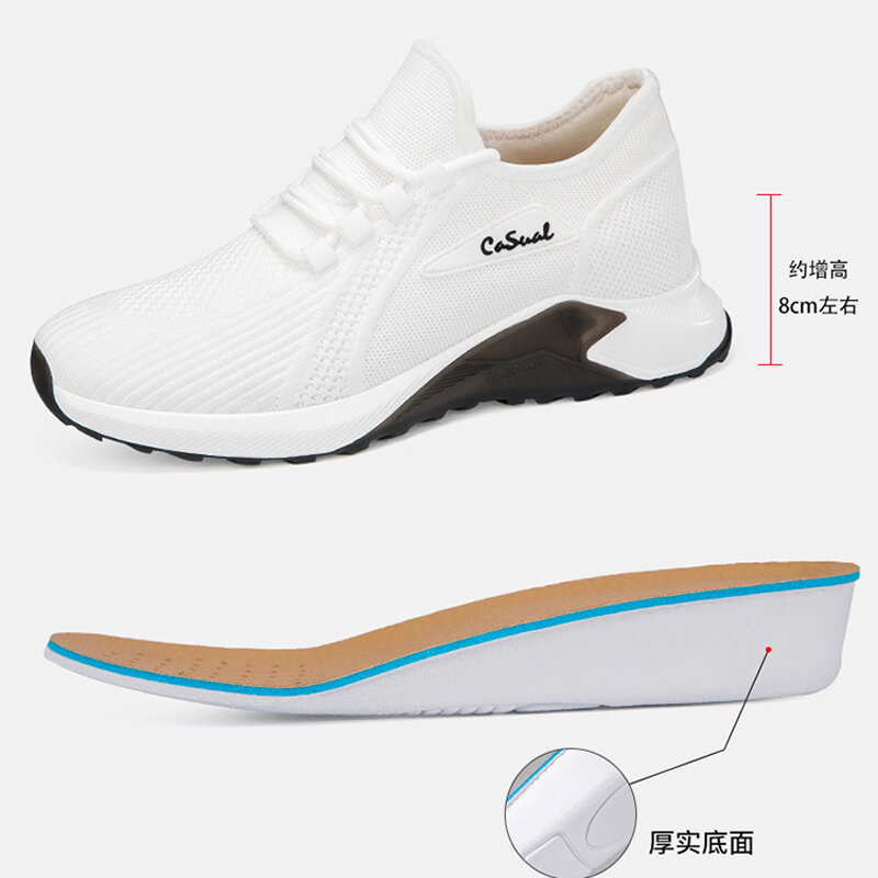 Zapatos de elevación invisibles para hombre, calzado deportivo con aumento de altura, color blanco, 8CM, primavera y verano