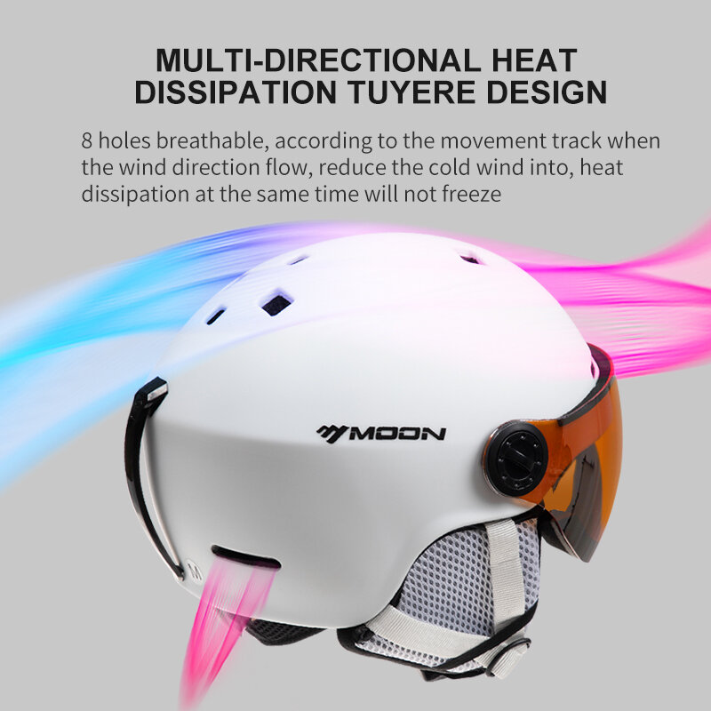 MOON-Skiing Helmet with Integrally Molded Goggles, PC and EPS, High Quality, Outdoor Sports, Ski Snowboard and Skateboard