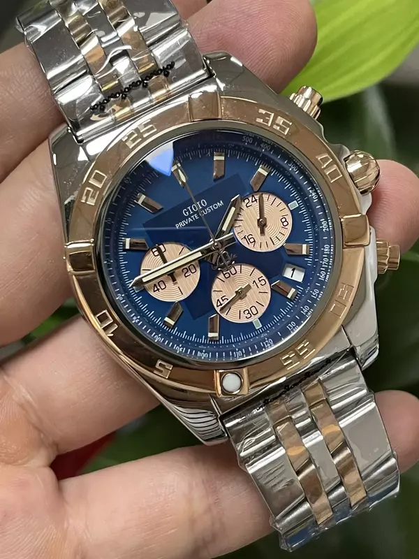 Luxus neue Quarzuhr für Männer Chronograph Uhren Edelstahl armband Silber Roségold schwarz blau weiß Zifferblatt 43mm