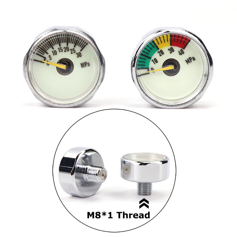 Micro manómetro de roscas, 30MPa, 40MPa, diámetro de 25mm, con noche luminosa para CO2, HPA, N2, M8 x 1