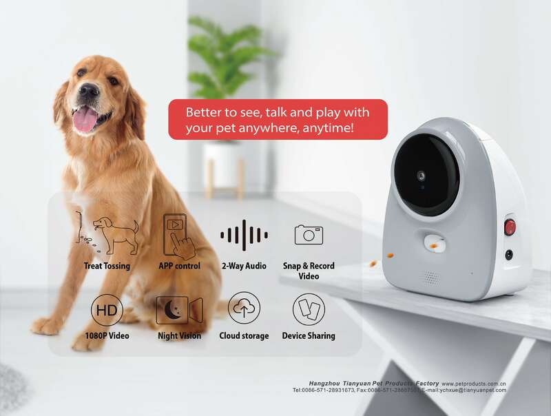 Smart Pet Camera com Visão Noturna, Alimentador Pet, Tratar Dispenser, Cão Robô, 1080P HD, WiFi