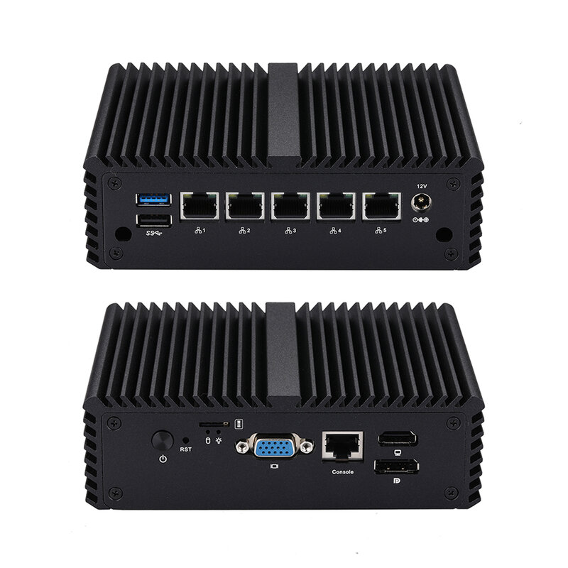 Qotom-Mini PC Q10821G5-S08, ordenador Sin ventilador, Elkhart Lake Celeron J6412, Quad Core, 5x2,5 Gigabit LAN, compatible con 5G