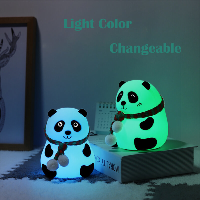 Lámpara LED de silicona con diseño de Panda para niños, luz nocturna cambiable de Color para decoración de dormitorio, regalo de vacaciones