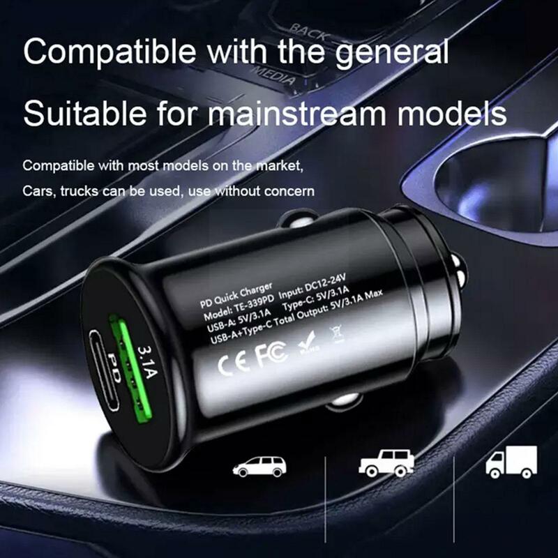 Caricabatteria da auto Qc3.0 ricarica rapida bianco nero Mini Shape Phone Charge Pd F8v8 Slot Car C tipo di accendino Mobile 20w Usb Z1B9