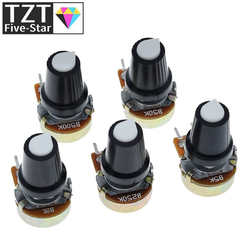 5 Sets WH148 1K 10K 20K 50K 100K 500K Ohm 15mm 3 Pin Linear Taper Rotary Potentiometer Resistor for Arduino with AG2 White Cap
