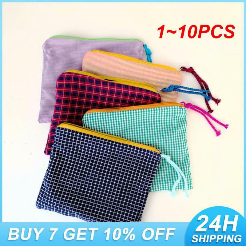 1~10PCS Cosmetic Bag Large Capacity 22x17cm Home Accessories Storage Pouch Fashion Cotton Cloth Storage Tools Storage Bag Plaid