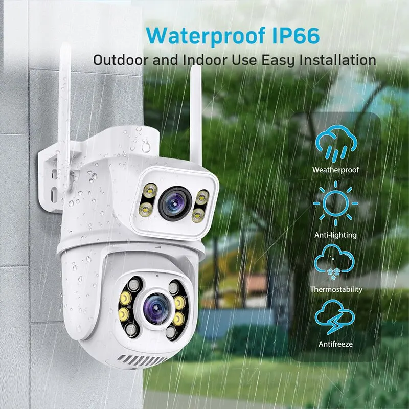 Kamera pengawas Video CCTV malam tahan air, kamera keamanan Ai perlindungan manusia lensa ganda, kamera IP Wifi 4K PTZ 8MP