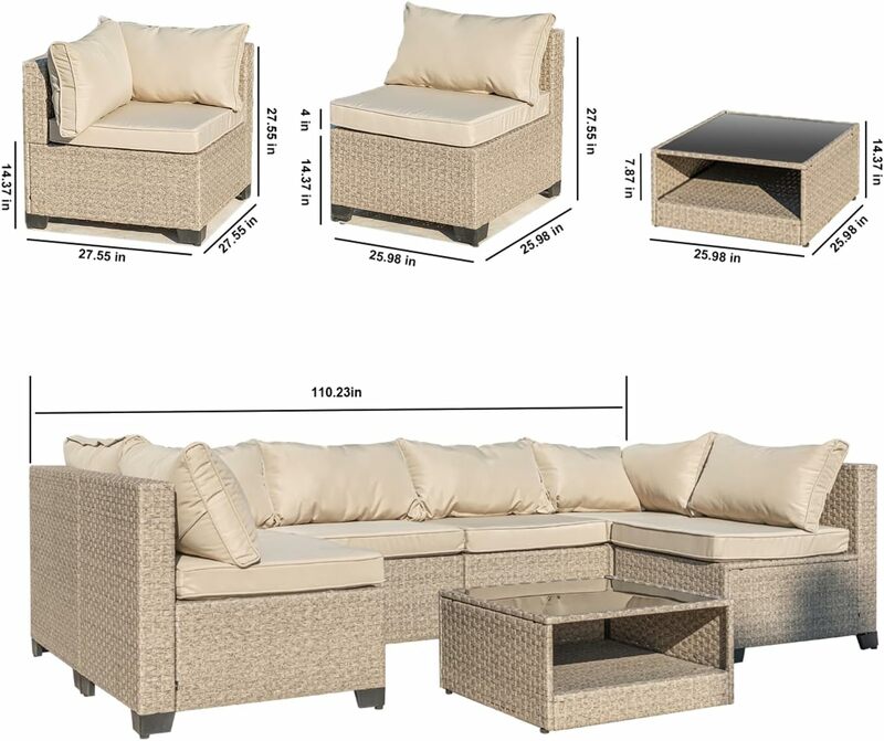 Wicker Rattan Outdoor Couch Set com mesa de armazenamento e almofadas, sofá secional, fora Conversação Suit, All-Weather