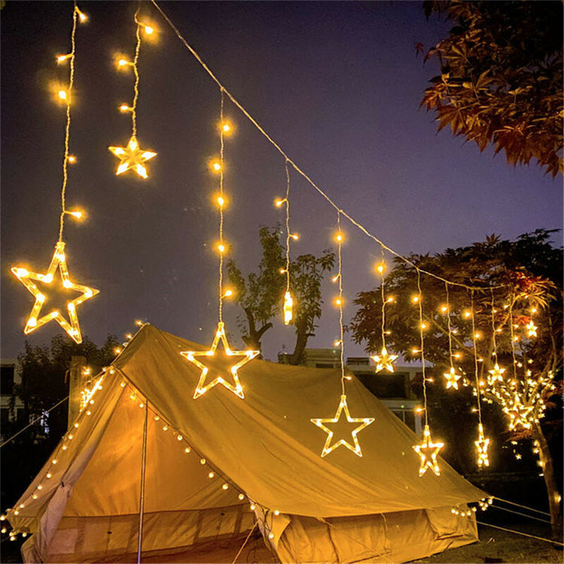 Romântico Fairy Star LED Curtain String Lights, Luzes de Natal, Iluminação Strip, Feriado, Casamento, Guirlanda, Decoração do partido, AC 220V, 2,5 m