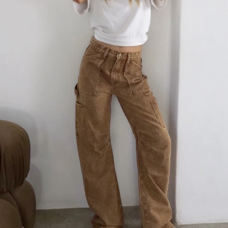 Women Fall Fashion Long Pants Solid Color Loose Trousers Sweatpants Straight Bottoms with Pockets Casual Outfits Streetwear