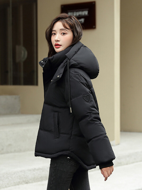 2023 Женское зимнее короткое пальто с капюшоном, толстое хлопковое холодное пальто, модные женские повседневные пуховики
