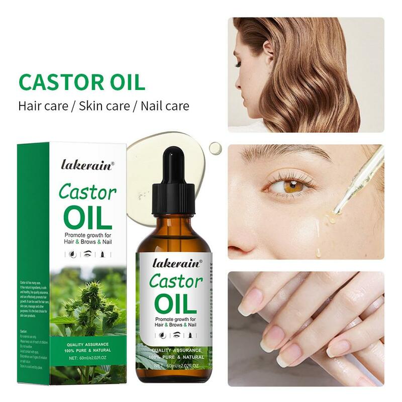 60ML Black Castor Oil for Hair Growth, Eyelash Eyebrow Regrowth Solution Anti Hair Loss Scalp Treatment Essence Products B7P8
