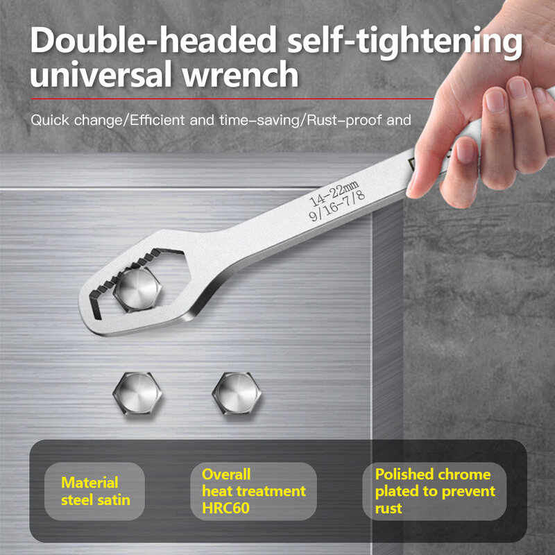 Universal Double-Head Torx Wrench, ferramentas manuais auto-apertantes para fábrica, placa de óculos ajustável, 8-22mm