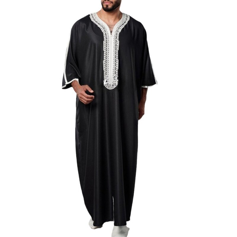 Islamic Clothings Man Robe Kaftans Muslims Man Moroccan Loose Long Dress Arabic Thobe Gowns Middle East National Costumes F0S4