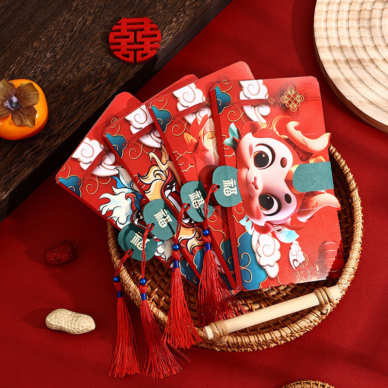Envelope vermelho dobrável infantil, dragão do ano novo chinês, bolsa de dinheiro da sorte, material para o festival de primavera, desenhos animados, 2022