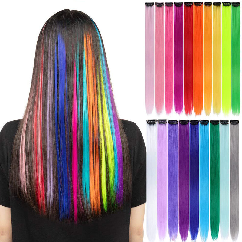 Extensions de Cheveux Synthétiques avec Clips, Résistantes à la Chaleur, Raides, 22 Pouces, Pinces Colorées Dorées, Perruques pour Femme