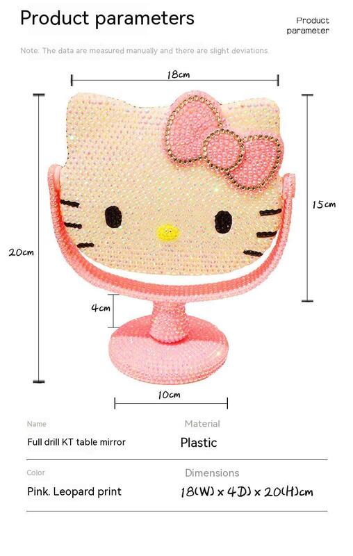 Sanrio-Espejo de tocador con tapa rosa, espejo de mano con dibujos animados brillantes KT Cat Hello Kitty, juguete con diamantes de imitación, Belleza