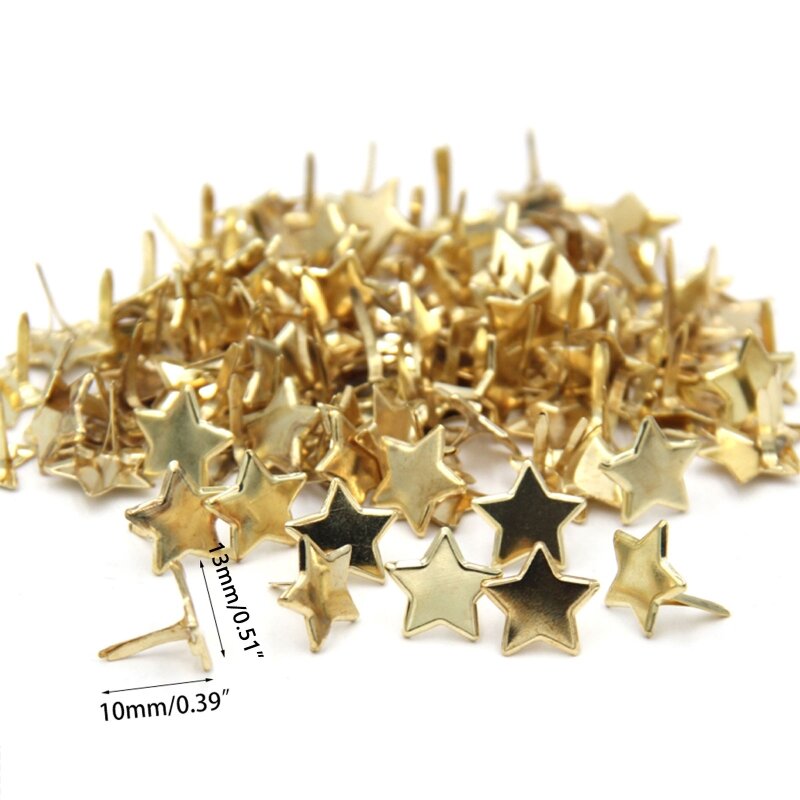 100 Pezzi Mini Brads Elementi fissaggio Brads a forma stella dorati per copiglie a testa 10x13 Dropship