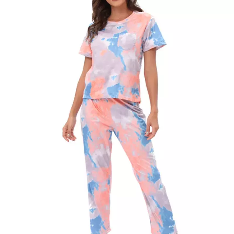 Damen Pyjama Set 2 Stück Print Pyjama Tasche Nachtwäsche Frühling Sommer Kurzarm Hosen Pijama Mujer Pyjs Homewear