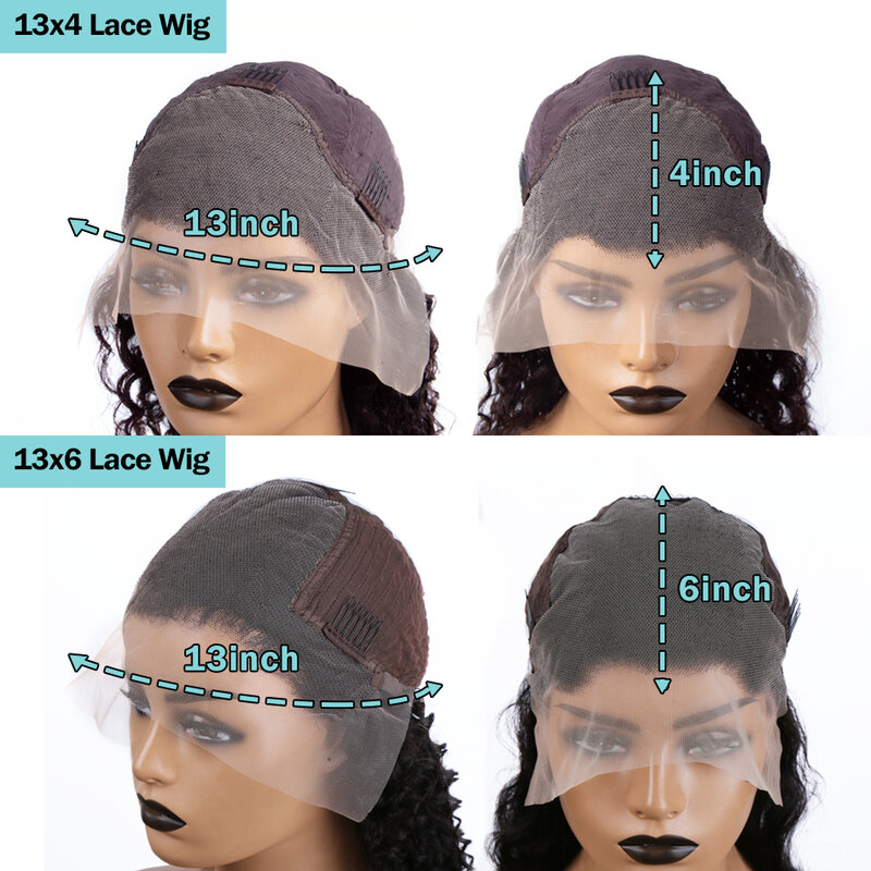 Perruque Lace Front Wig Deep Wave Remy Brésilienne Naturelle, Cheveux Humains, 13x6, 13x4, 30 40 Pouces, 250% de Densité, pour Femme